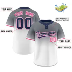 Gray White Navy-White Gradient Two-Button Softball Jersey 2