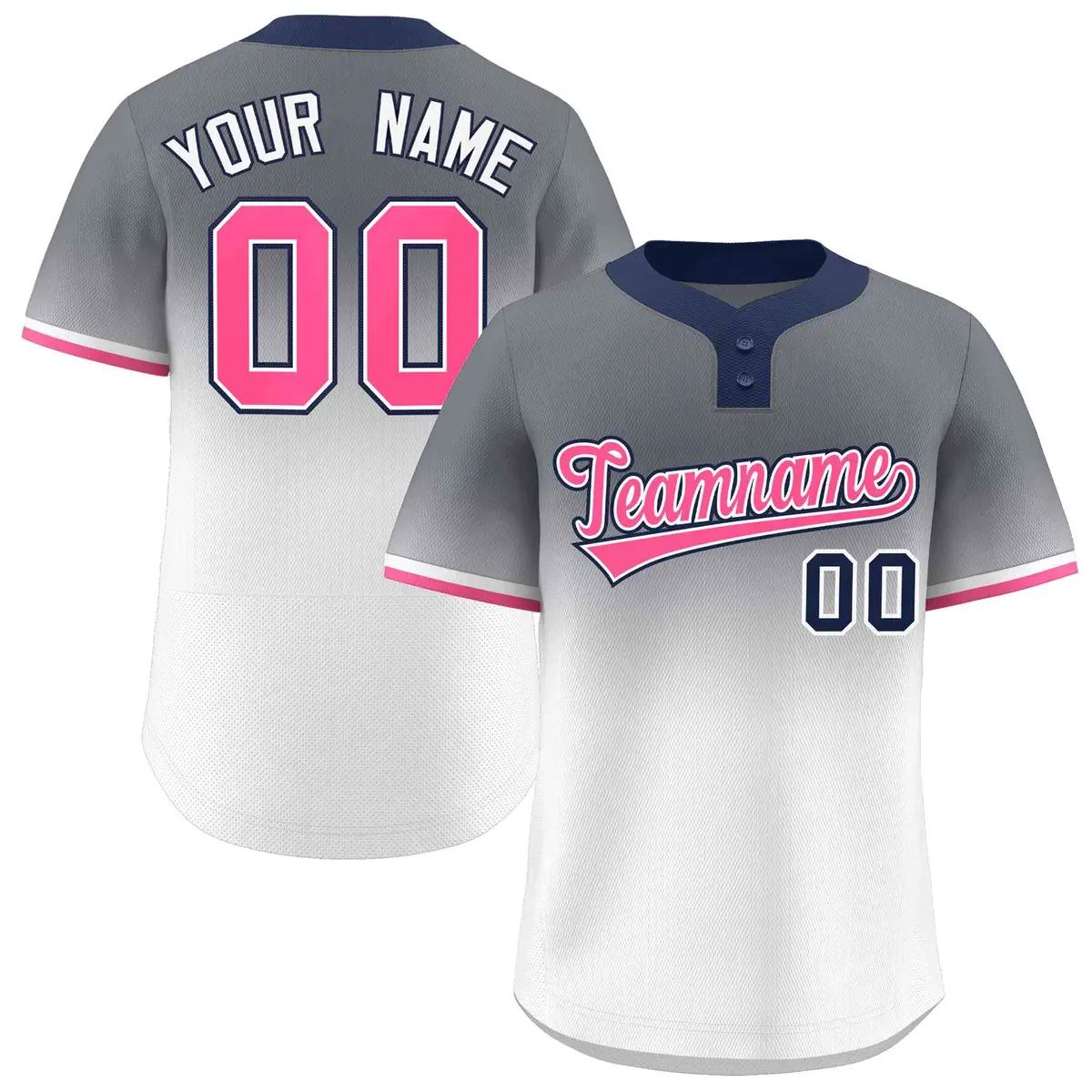 Gray White Pink-White Gradient Two-Button Softball Jersey