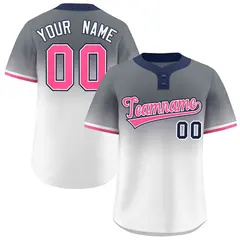 Gray White Pink-White Gradient Two-Button Softball Jersey 1