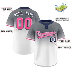 Gray White Pink-White Gradient Two-Button Softball Jersey 2