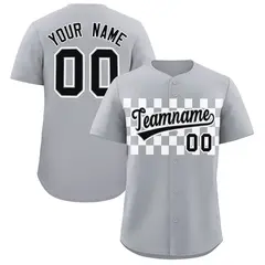 Gray White Plaid Fashion Authentic Baseball Jersey