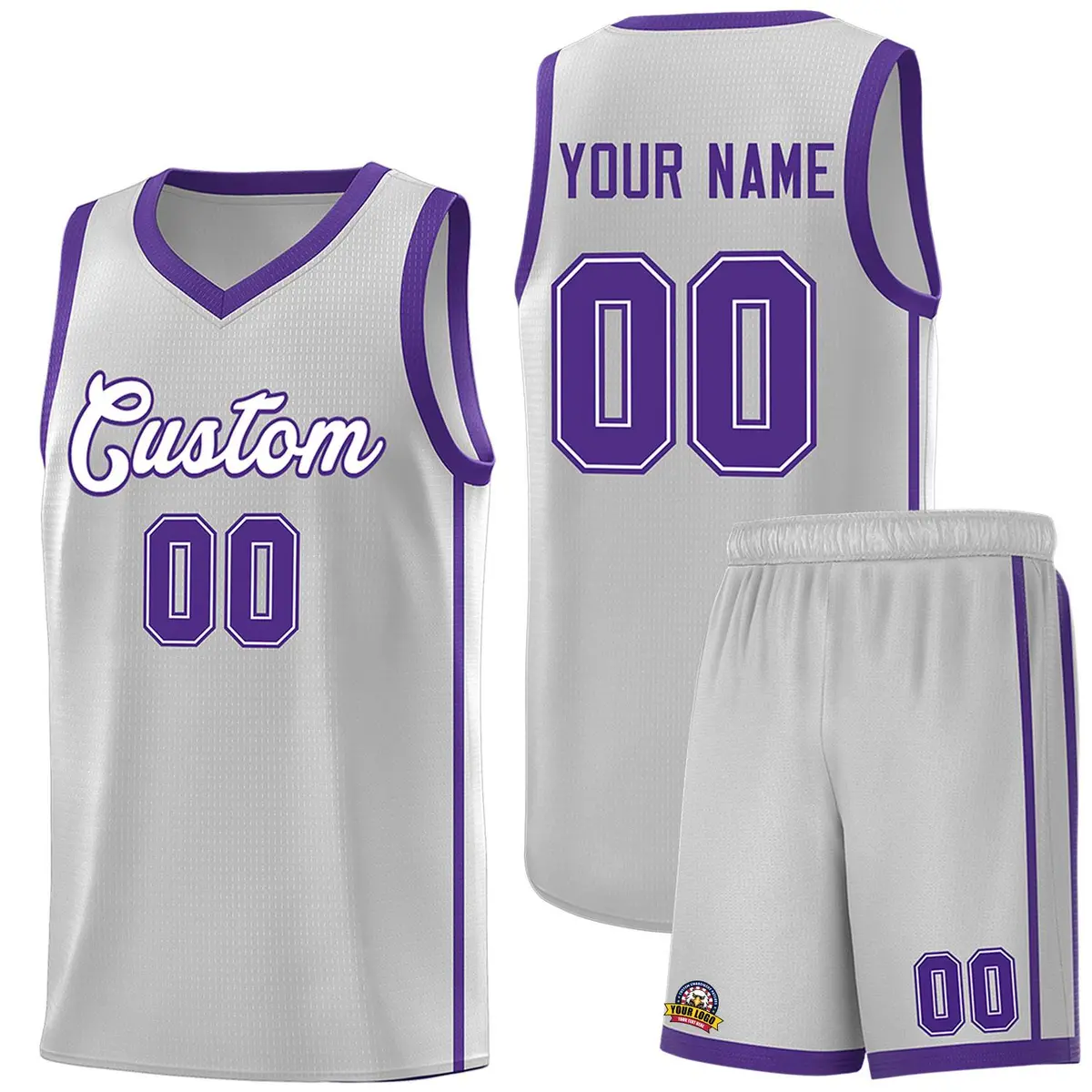 Gray White-Purple Two Bars Basketball Uniform Jersey