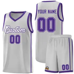 Gray White-Purple Two Bars Basketball Uniform Jersey