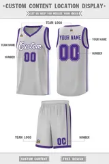 Gray White-Purple Two Bars Basketball Uniform Jersey 2