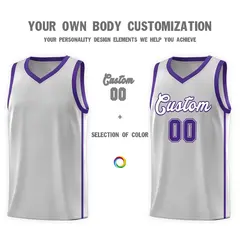 Gray White-Purple Two Bars Basketball Uniform Jersey 3