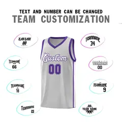 Gray White-Purple Two Bars Basketball Uniform Jersey 4