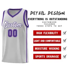 Gray White-Purple Two Bars Basketball Uniform Jersey 5