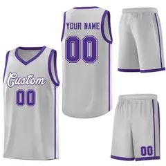Gray White-Purple Two Bars Basketball Uniform Jersey 6