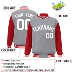 Gray White Raglan Varsity Full-Snap Letterman Jacket 2