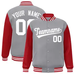 Gray White Raglan Varsity Full-Snap Letterman Jacket 1