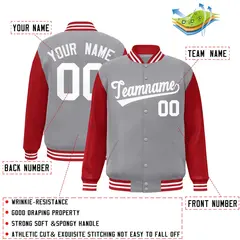Gray White Raglan Varsity Full-Snap Letterman Jacket 2