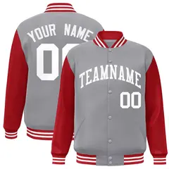 Gray White Raglan Varsity Full-Snap Letterman Jacket 1