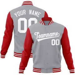 Gray White Raglan Varsity Full-Snap Letterman Jacket 1