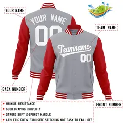 Gray White Raglan Varsity Full-Snap Letterman Jacket 4