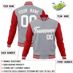 Gray White Raglan Varsity Full-Snap Letterman Jacket 4