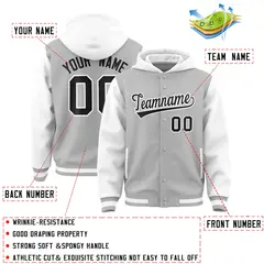 Gray White Raglan Varsity Full-Snap Letterman Two Tone Jacket Hoodie 4