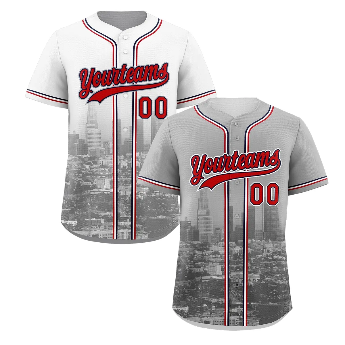 Gray White Red Reversible City Graffiti Baseball Jersey