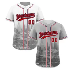 Gray White Red Reversible City Graffiti Baseball Jersey 1