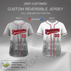 Gray White Red Reversible City Graffiti Baseball Jersey 2