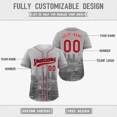 Gray White Red Reversible City Graffiti Baseball Jersey 3