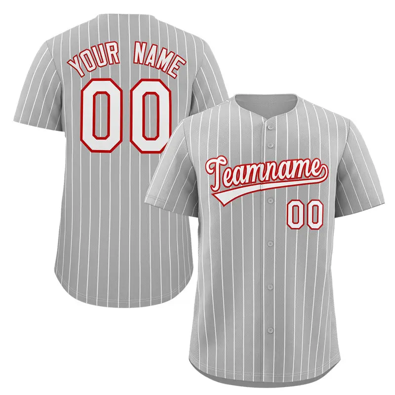 Gray White-Red Stripe Authentic Fashion Baseball Jersey
