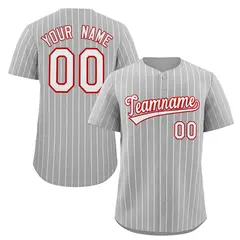 Gray White-Red Stripe Authentic Fashion Baseball Jersey