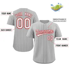 Gray White-Red Stripe Authentic Fashion Baseball Jersey 2