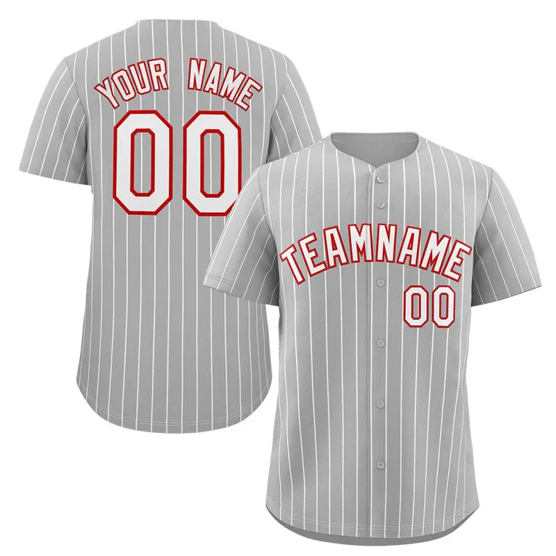 Gray White-Red Stripe Authentic Fashion Baseball Jersey