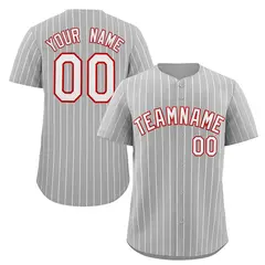 Gray White-Red Stripe Authentic Fashion Baseball Jersey