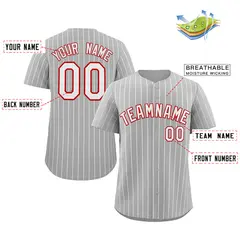 Gray White-Red Stripe Authentic Fashion Baseball Jersey 2