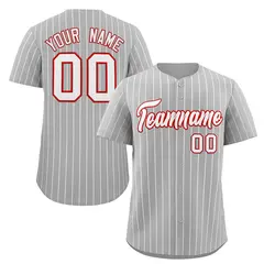 Gray White-Red Stripe Authentic Fashion Baseball Jersey