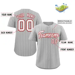 Gray White-Red Stripe Authentic Fashion Baseball Jersey 2