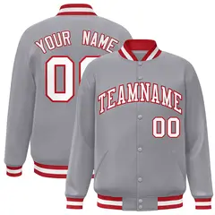 Gray White-Red Varsity Full-Snap Letterman Jacket