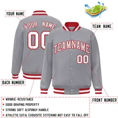 Gray White-Red Varsity Full-Snap Letterman Jacket 2