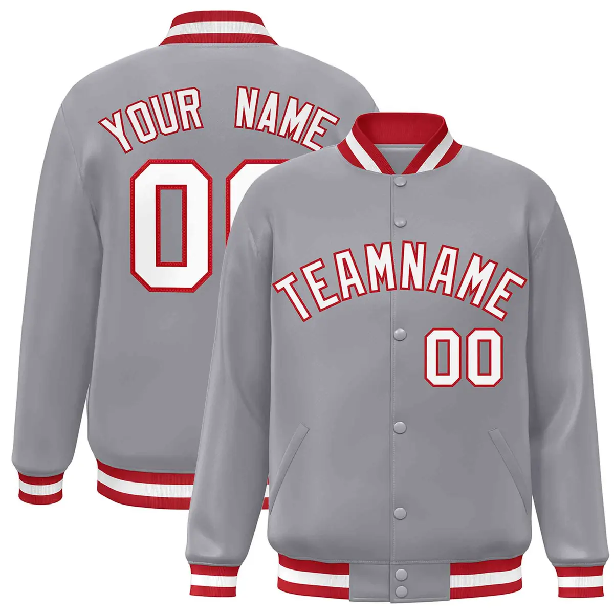 Gray White-Red Varsity Full-Snap Letterman Jacket
