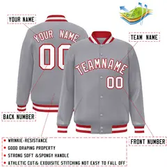 Gray White-Red Varsity Full-Snap Letterman Jacket 2