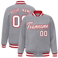 Gray White-Red Varsity Full-Snap Letterman Jacket 1