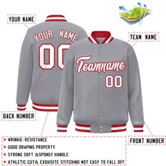 Gray White-Red Varsity Full-Snap Letterman Jacket 2
