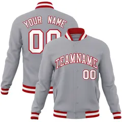 Gray White-Red Varsity Full-Snap Letterman Jacket 1