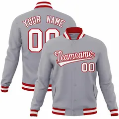 Gray White-Red Varsity Full-Snap Letterman Jacket 1
