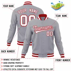 Gray White-Red Varsity Full-Snap Letterman Jacket 4