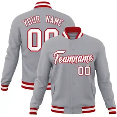 Gray White-Red Varsity Full-Snap Letterman Jacket 1