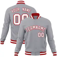 Gray White-Red Varsity Full-Snap Letterman Jacket 1