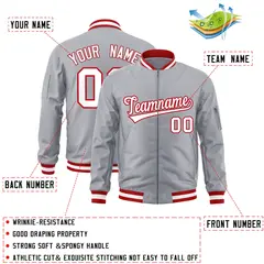 Gray White-Red Varsity Full-Zip Letterman Bomber Jacket 2