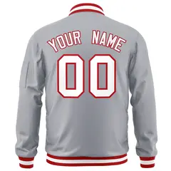 Gray White-Red Varsity Full-Zip Letterman Bomber Jacket 4