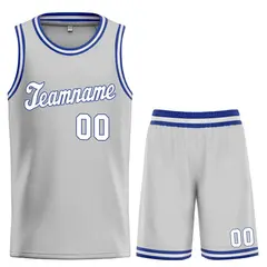 Gray White-Royal Classic Sets Basketball Uniform Jersey 1