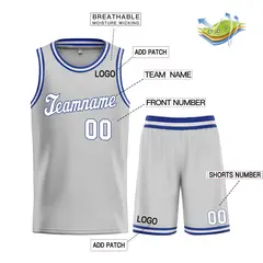 Gray White-Royal Classic Sets Basketball Uniform Jersey 3