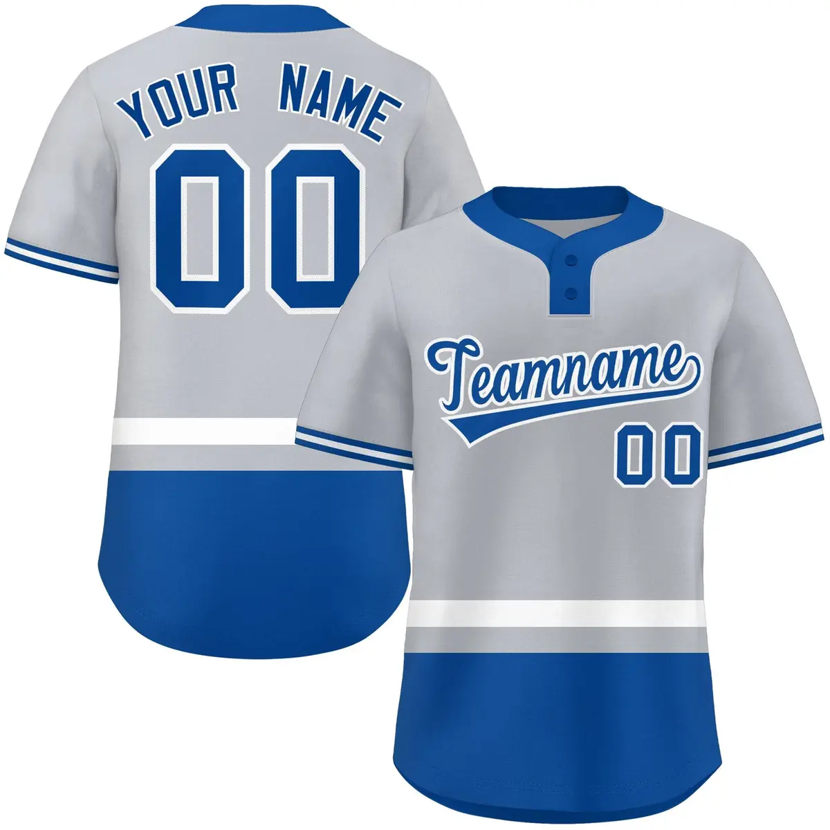 Gray White-Royal Color Block Two-Button Softball Jersey