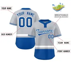 Gray White-Royal Color Block Two-Button Softball Jersey 2