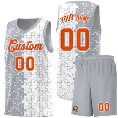 Gray White Splid Puzzle Pattern Basketball Kits